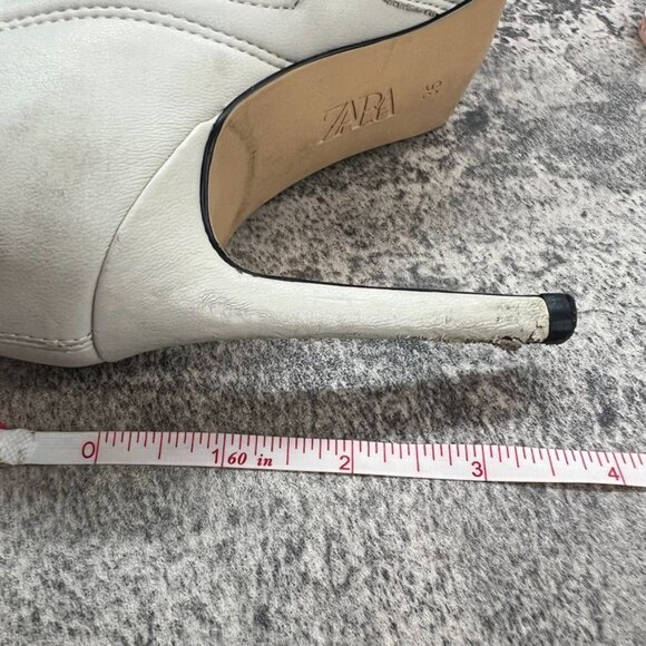 Zara Off White Faux Leather Pointed Toe Ankle High Heel Boots Size 6 - Picture 12 of 14